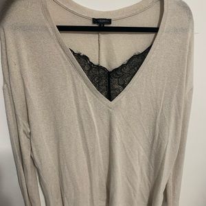Long sleeve lace front sweater
